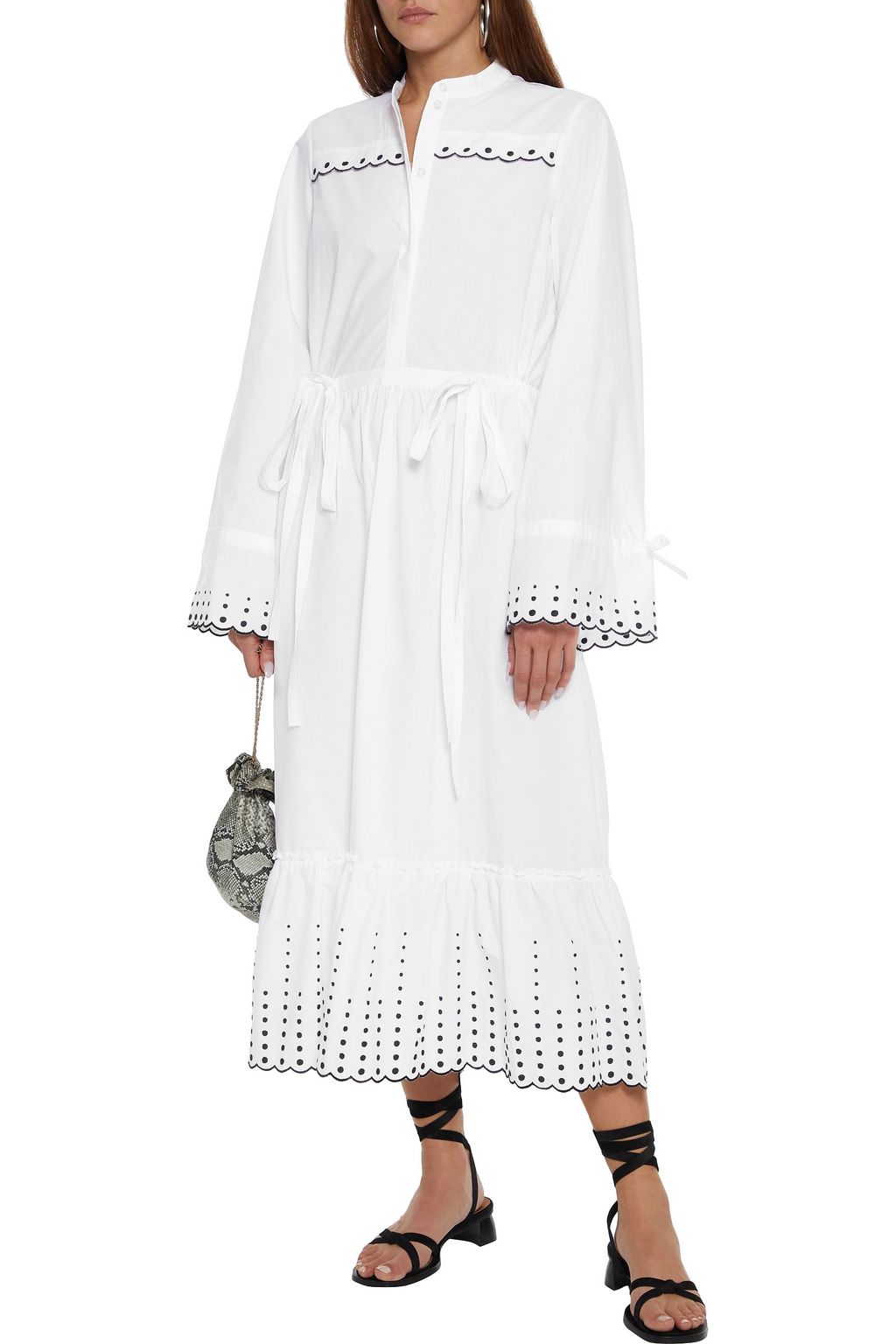 SEE BY CHLOÉ Gathered embroidered cotton-poplin midi dress