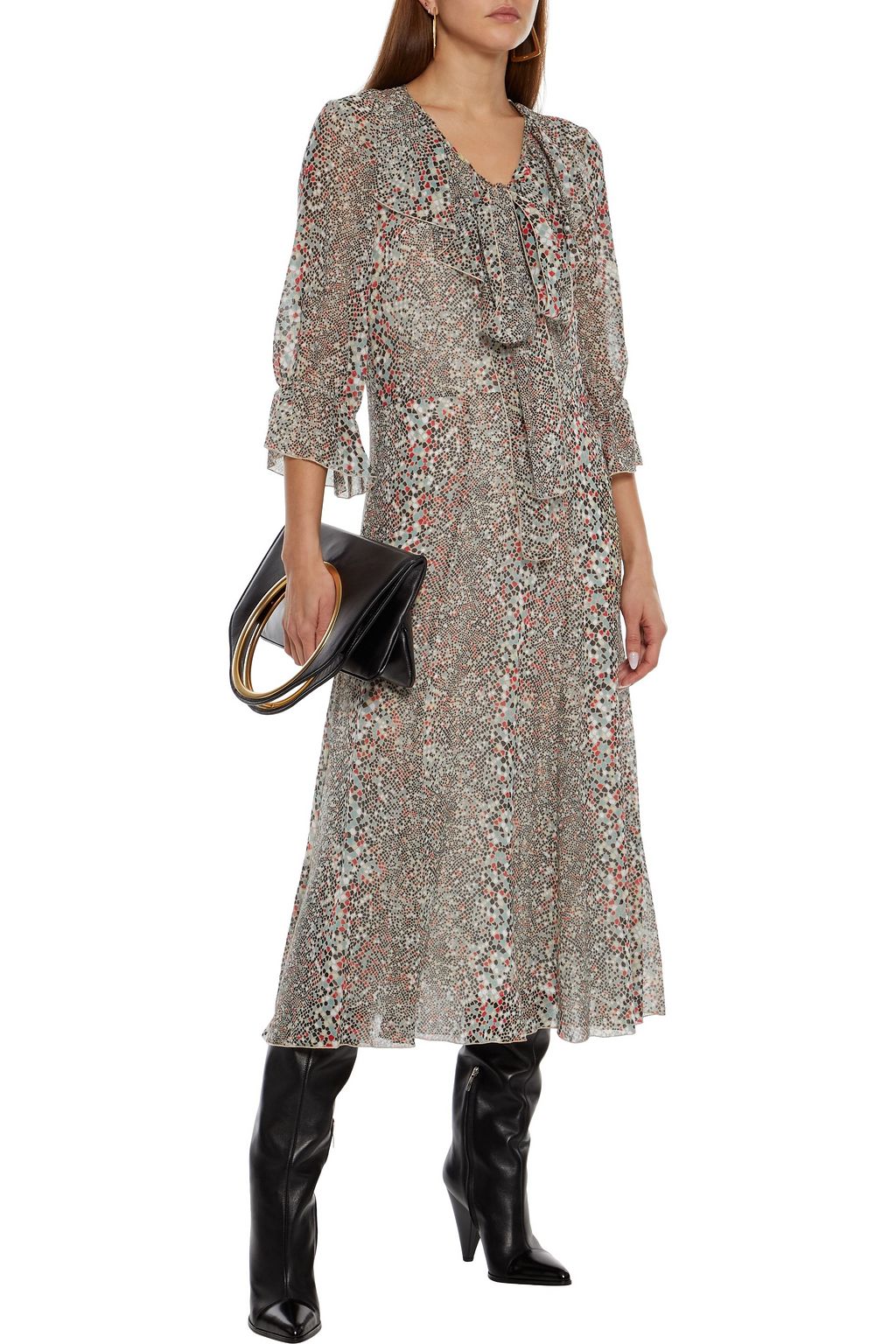 SEE BY CHLOÉ Ruffled printed cotton and silk-blend georgette midi dress