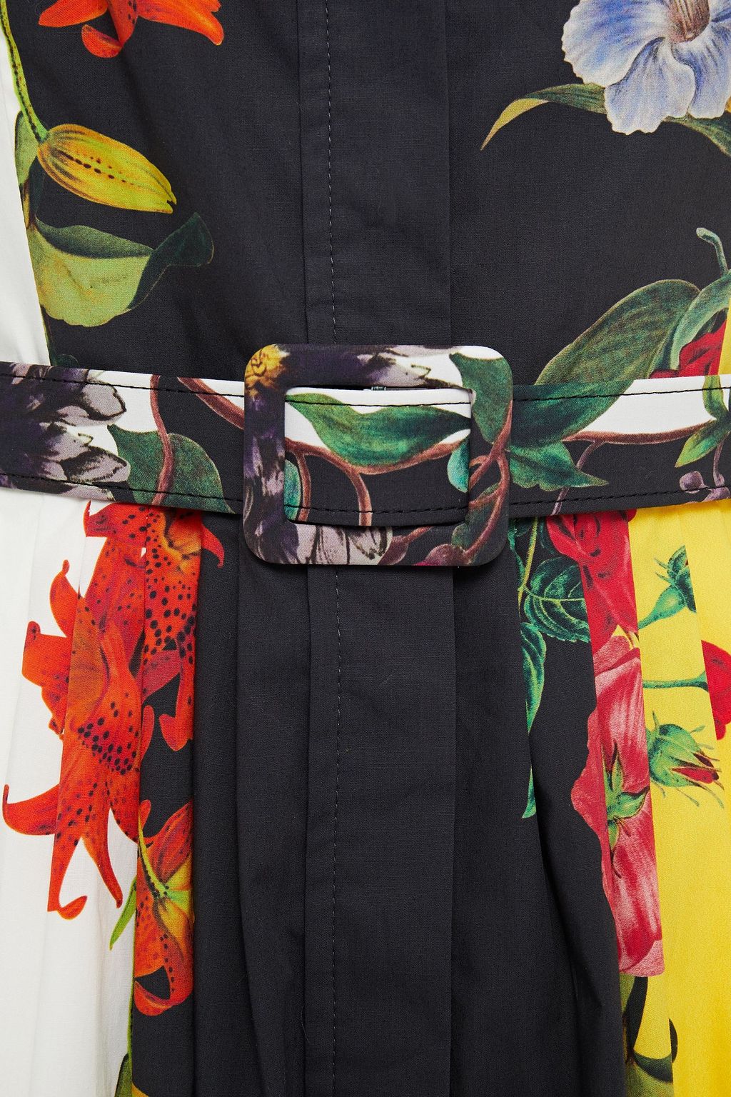 OSCAR DE LA RENTA Belted gathered floral-print cotton-blend poplin midi dress