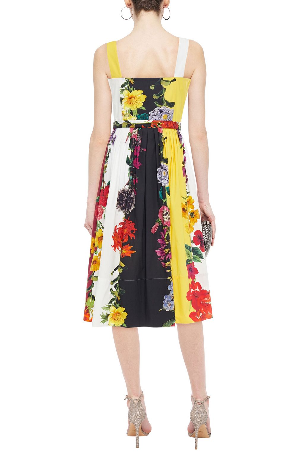 OSCAR DE LA RENTA Belted gathered floral-print cotton-blend poplin midi dress