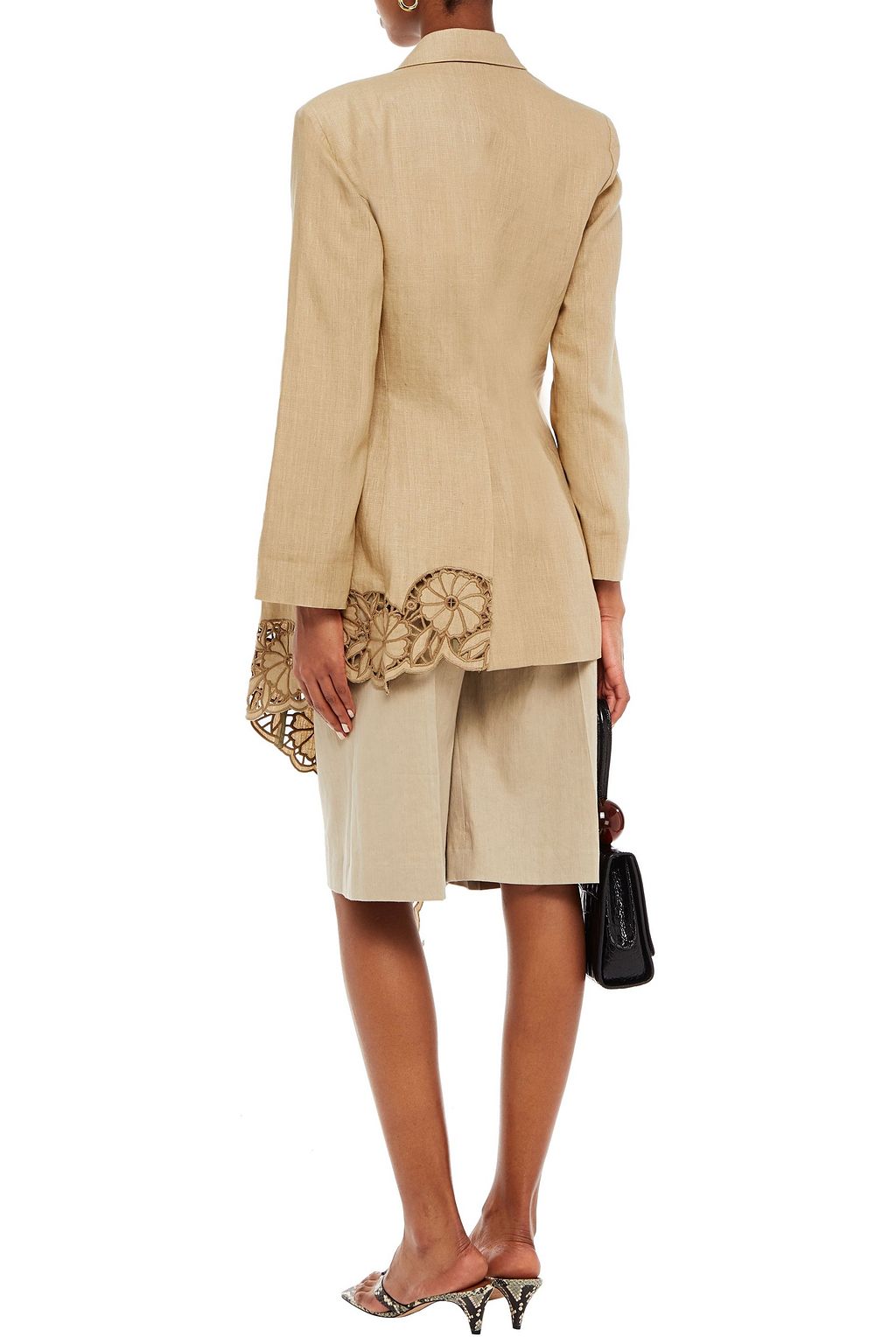 OSCAR DE LA RENTA Guipure lace-trimmed linen wrap jacket