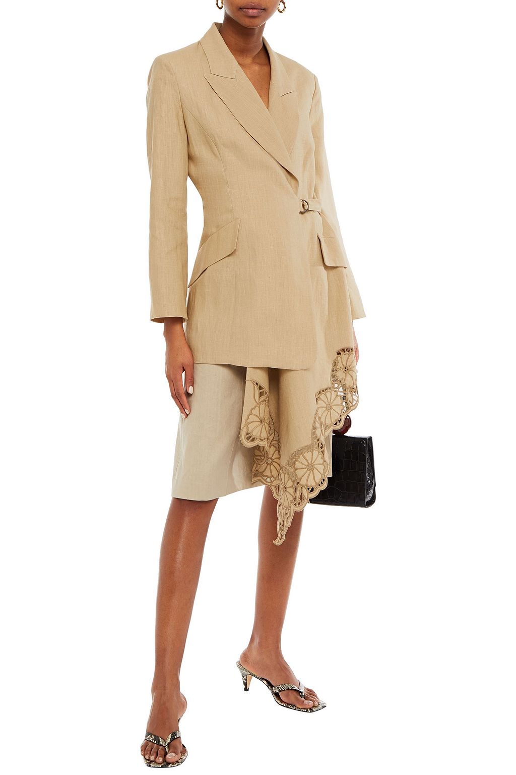 OSCAR DE LA RENTA Guipure lace-trimmed linen wrap jacket