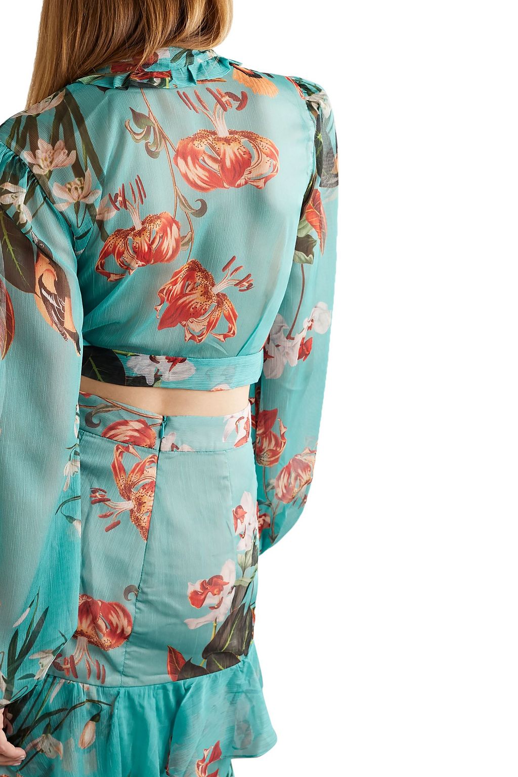 PATBO Carolina cropped tie-front floral-print chiffon top