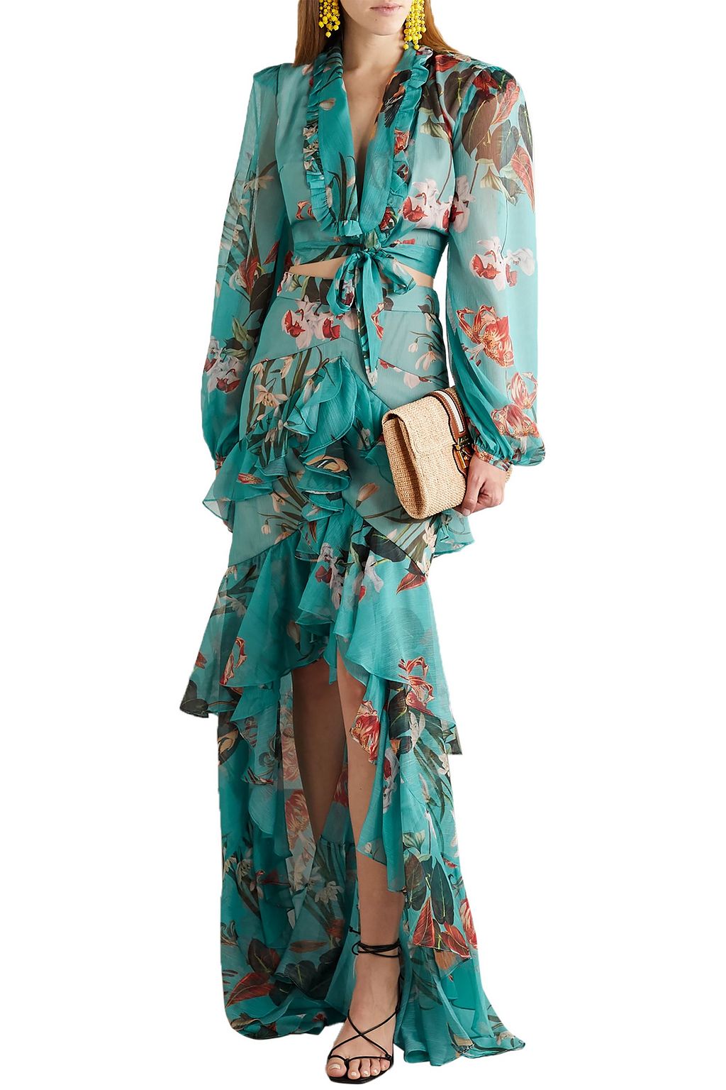 PATBO Carolina cropped tie-front floral-print chiffon top