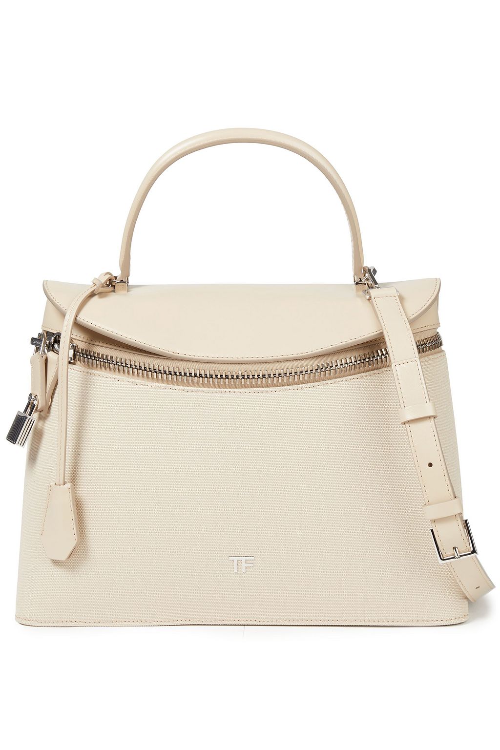 TOM FORD Cotton canvas-paneled leather tote