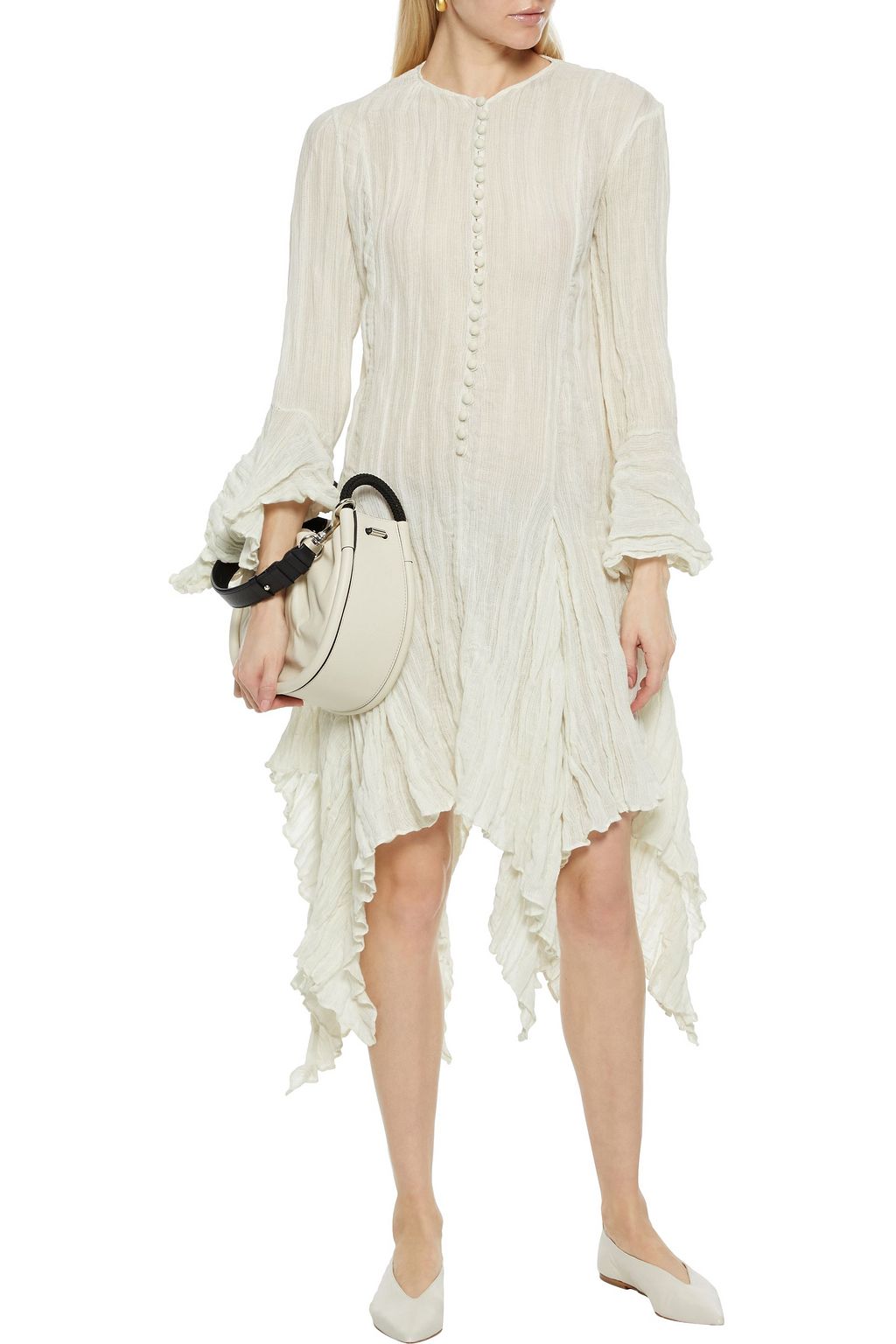 KHAITE Ruffled linen-blend gauze dress
