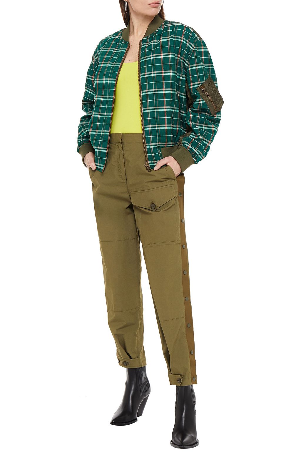 McQ Alexander McQueen Shell-paneled checked wool and cotton-blend bomber jacket