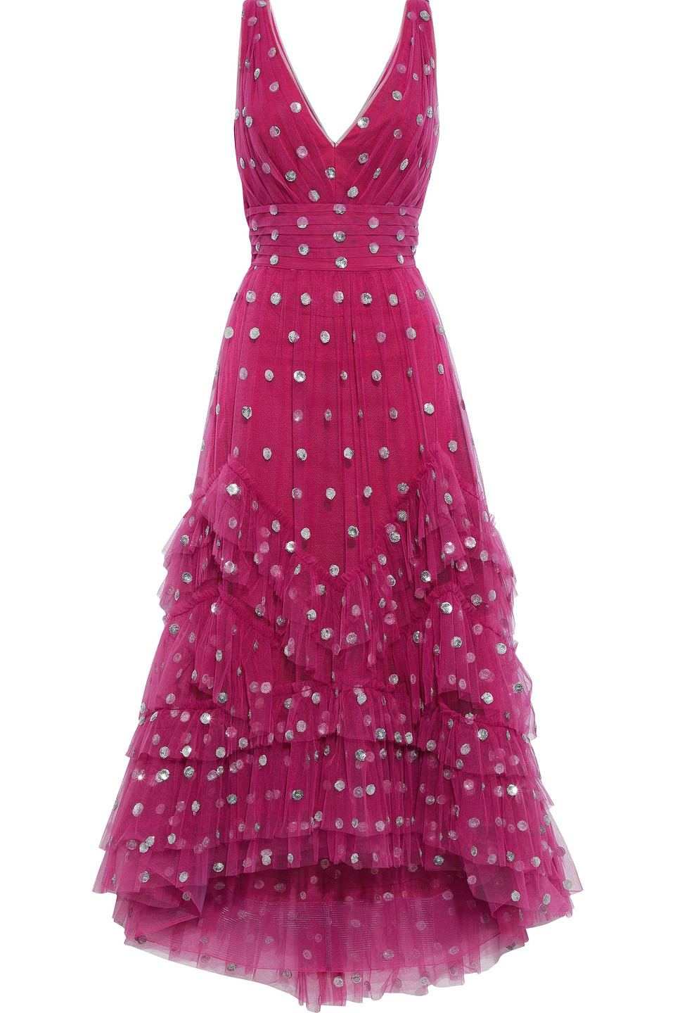 Marchesa Notte Woman Tiered Polka-dot Sequin-embellished Tulle Gown Fuchsia Size 4
