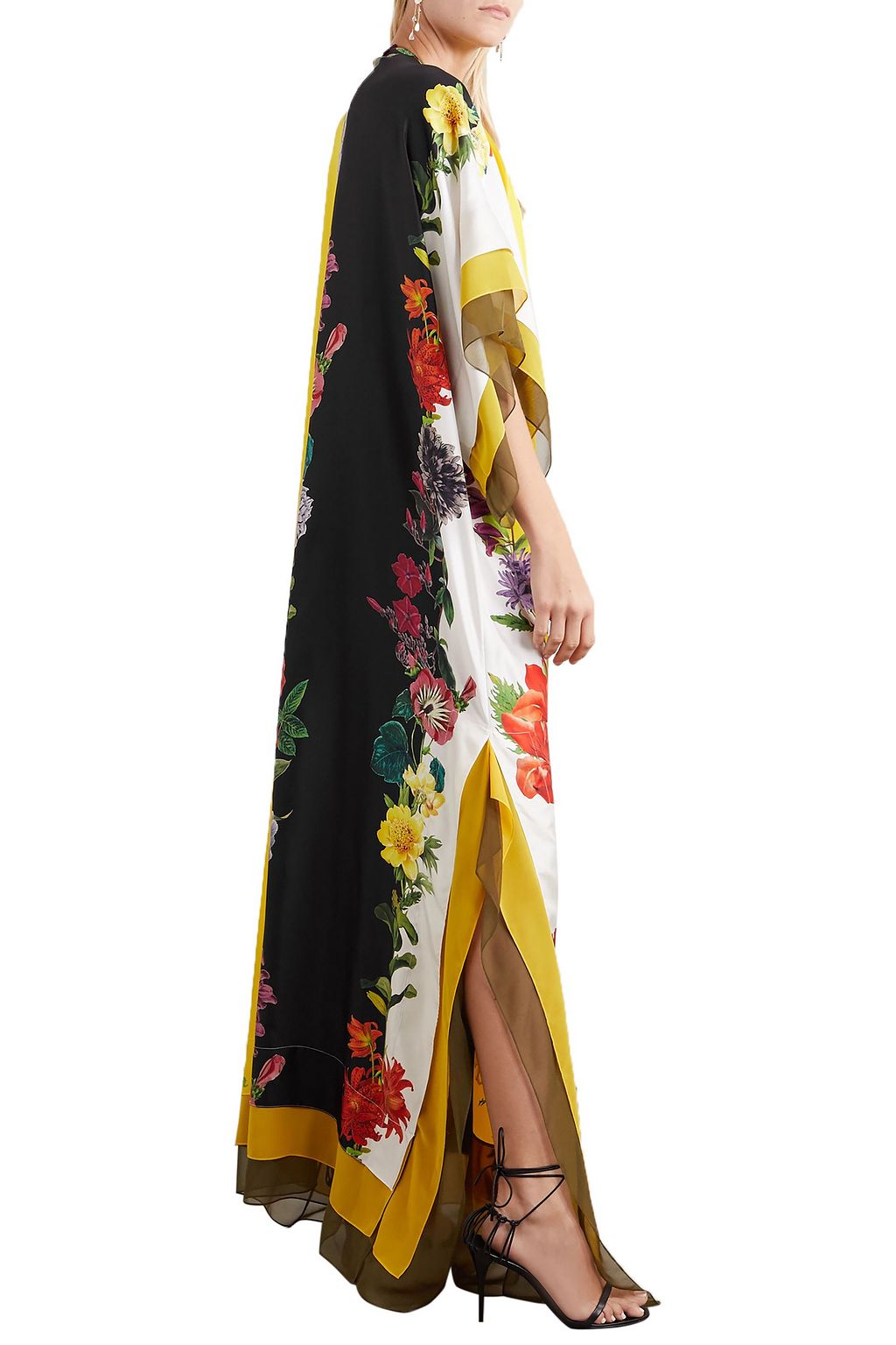 OSCAR DE LA RENTA Tie-detailed floral-print silk-satin gown