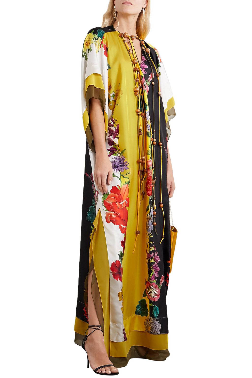 OSCAR DE LA RENTA Tie-detailed floral-print silk-satin gown