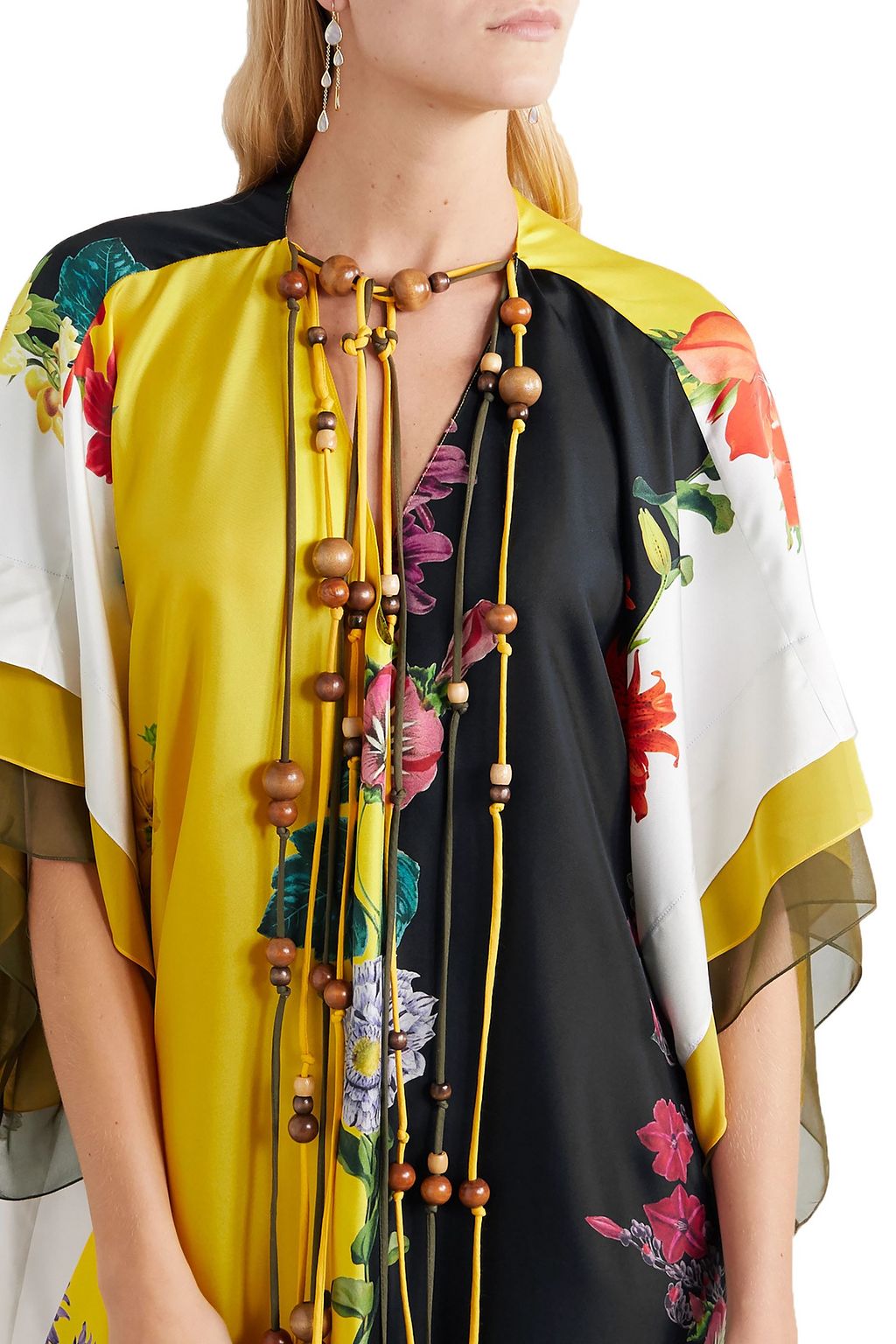 OSCAR DE LA RENTA Tie-detailed floral-print silk-satin gown