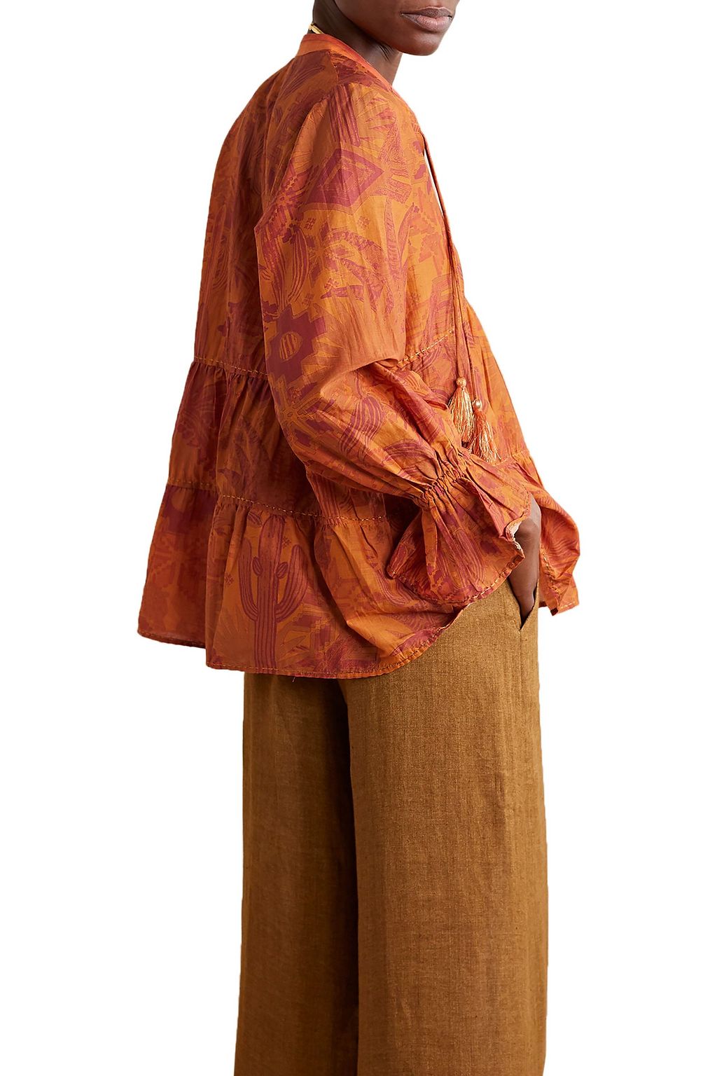 CHUFY Arequipa tiered printed cotton and silk-blend voile blouse