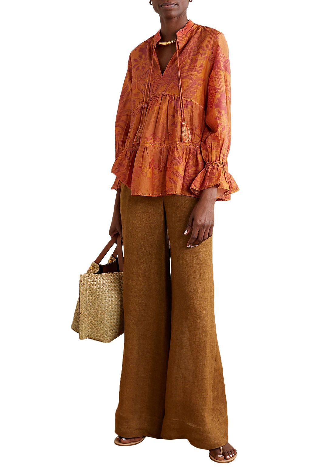 CHUFY Arequipa tiered printed cotton and silk-blend voile blouse