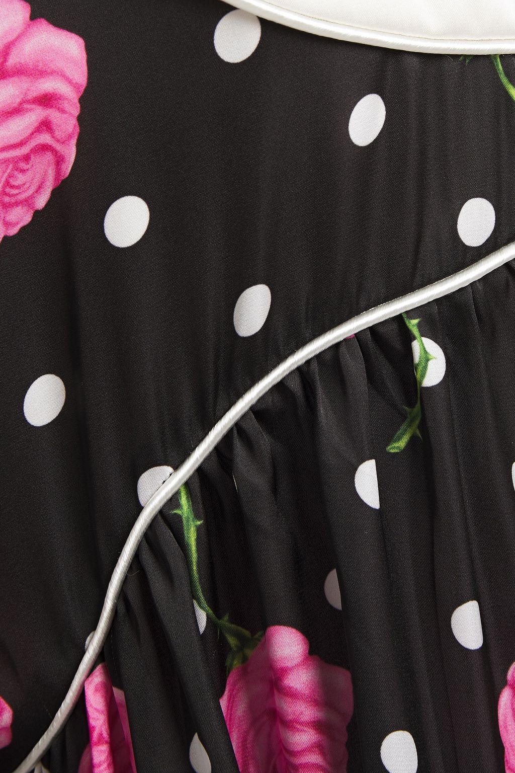 RABANNE Paneled embroidered floral-print satin midi shirt dress
