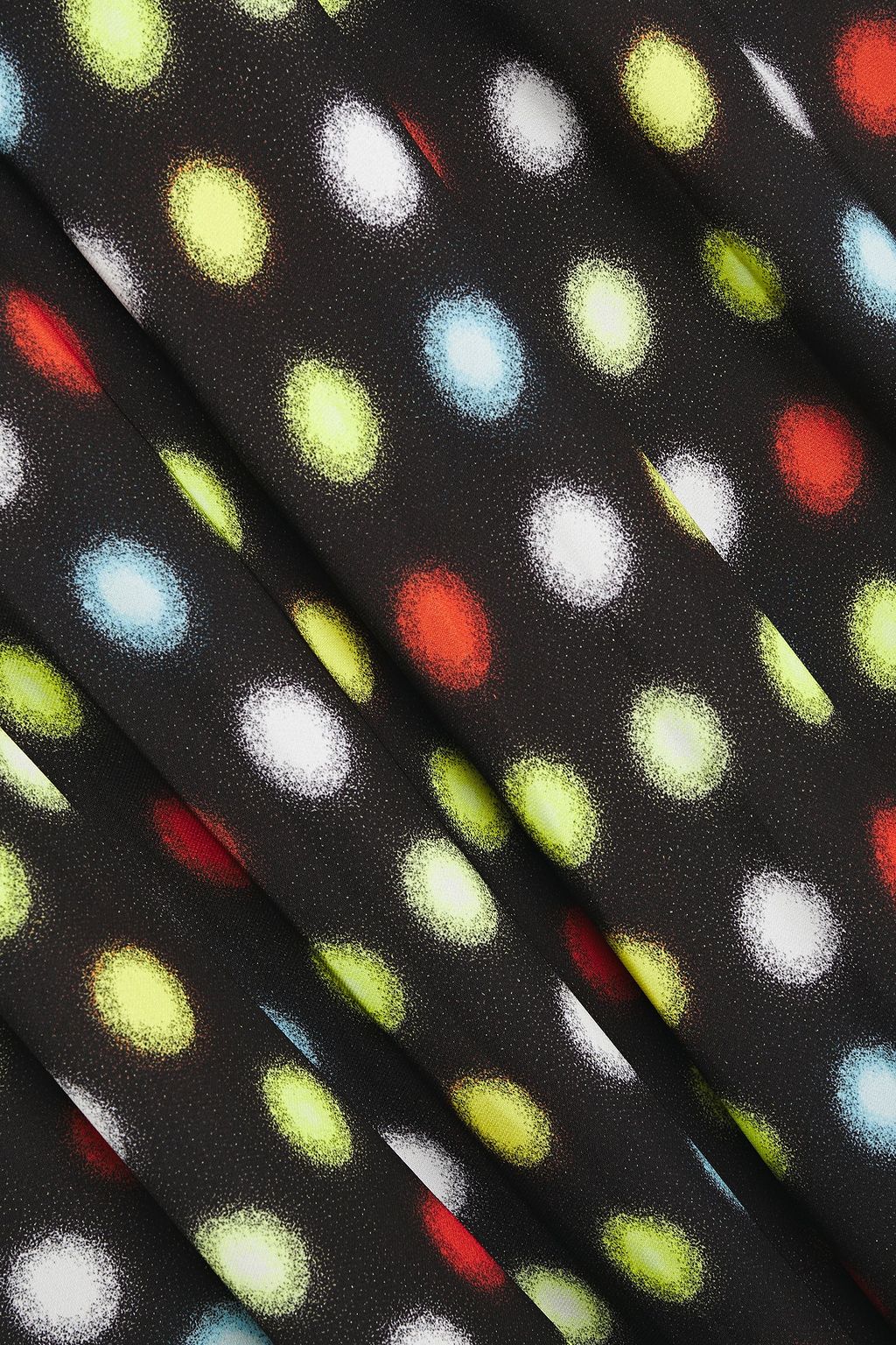 RABANNE Asymmetric polka-dot chainmail-paneled crepe midi dress
