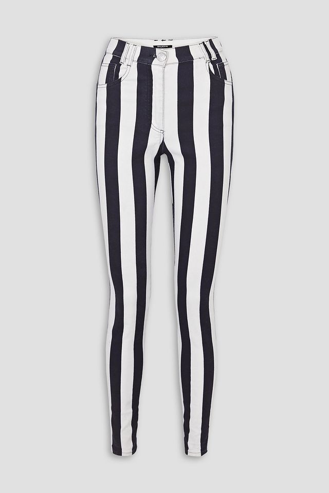 Striped high-rise skinny jeans