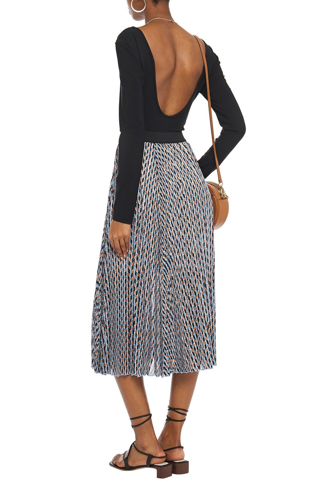 MAJE Pleated printed satin-jacquard midi skirt