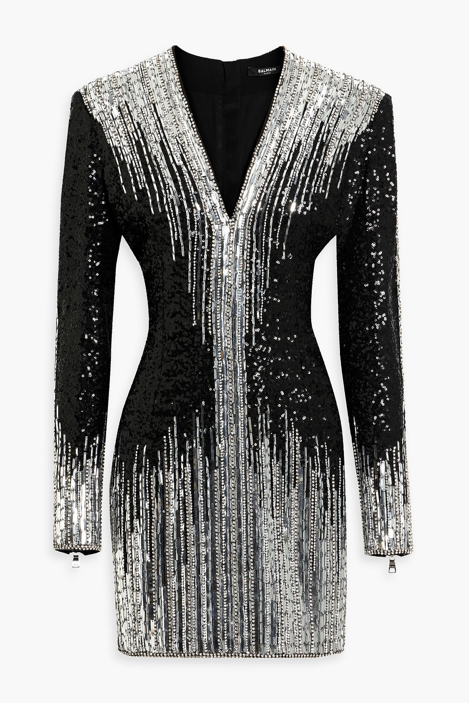 Balmain Embellished Crepe Mini Dress In Black
