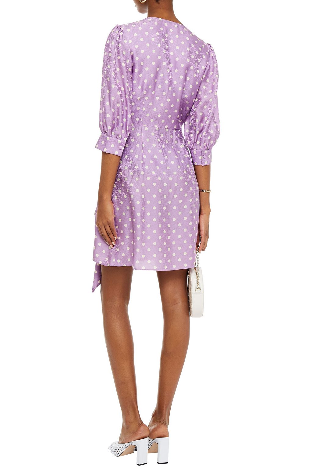 PAUL & JOE Gathered polka-dot satin-jacquard mini wrap dress