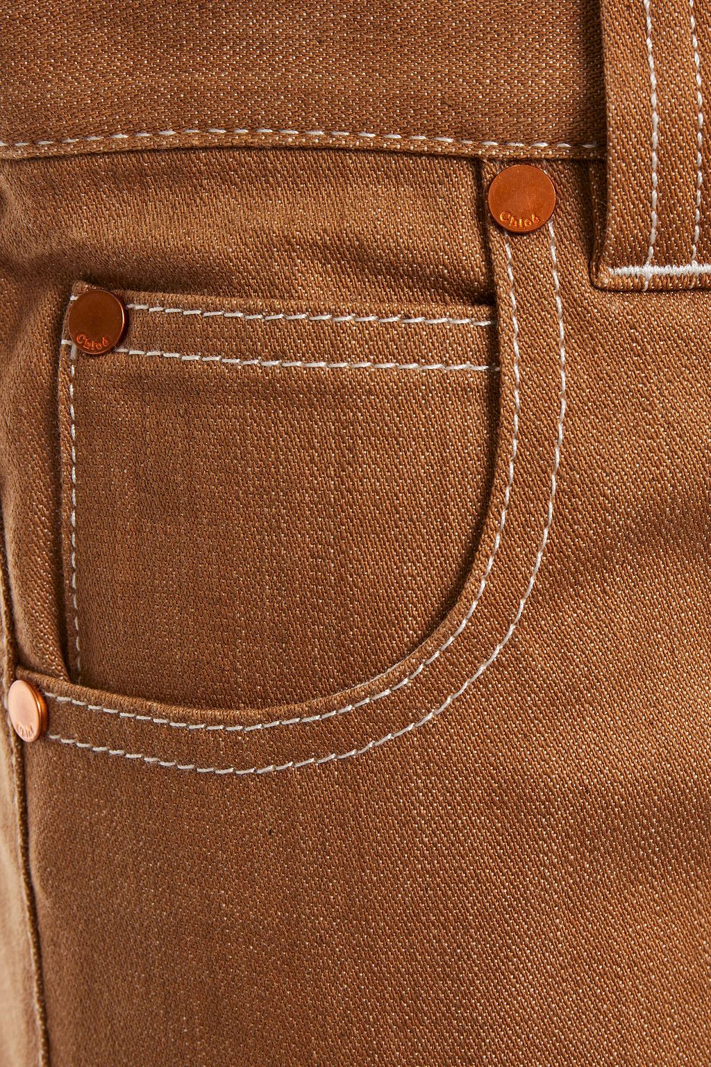 CHLOÉ Leather-trimmed cotton-blend wide-leg pants
