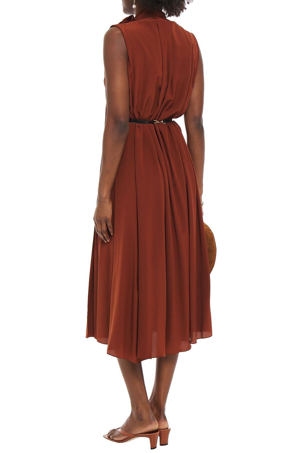 VICTORIA BECKHAM Tie-neck embellished silk crepe de chine midi dress