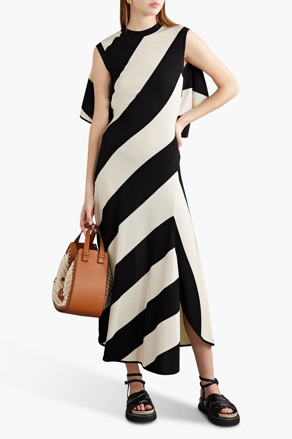 STELLA MCCARTNEY Striped cutout stretch-knit midi dress