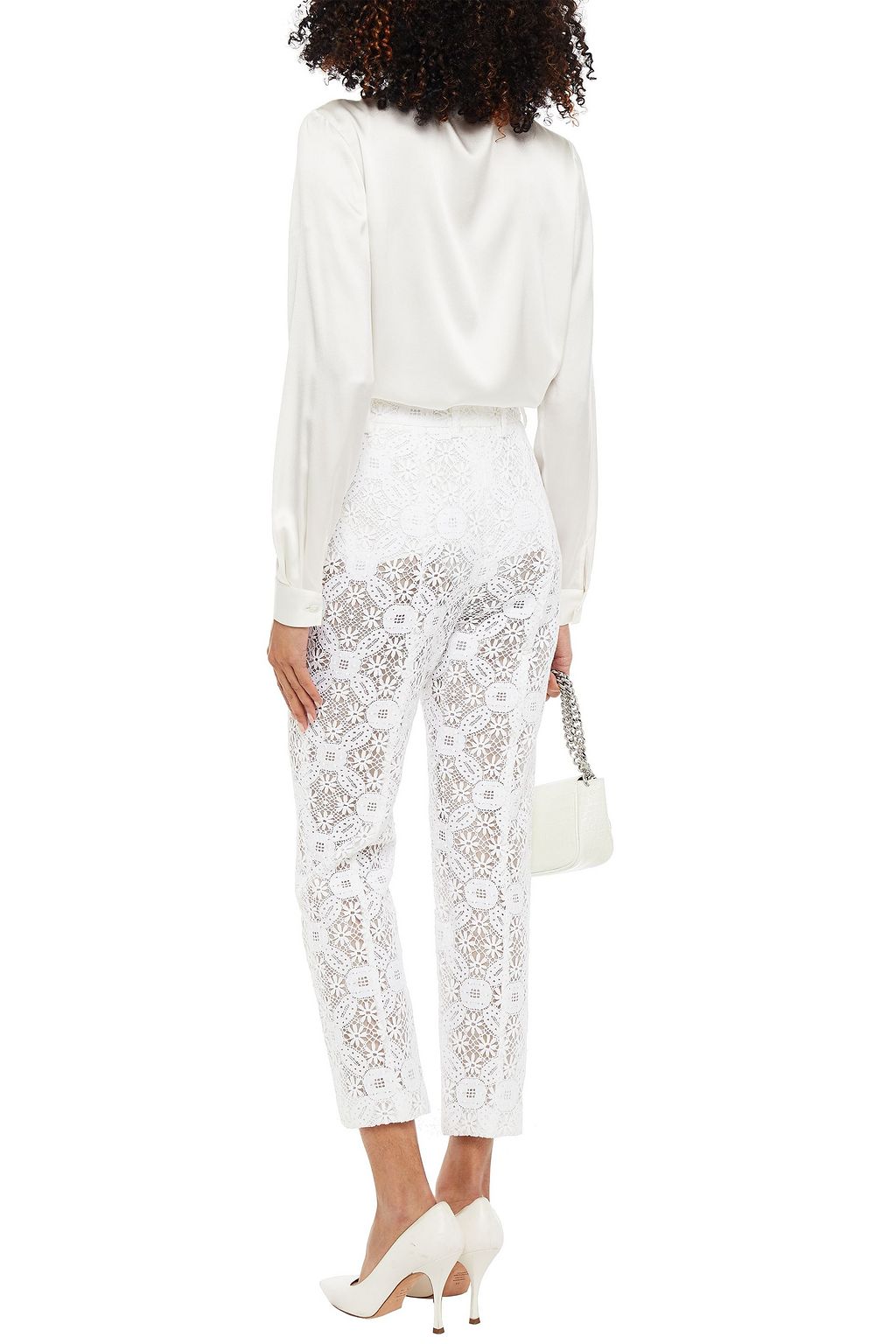 MCQUEEN Cropped cotton-blend crocheted lace tapered pants