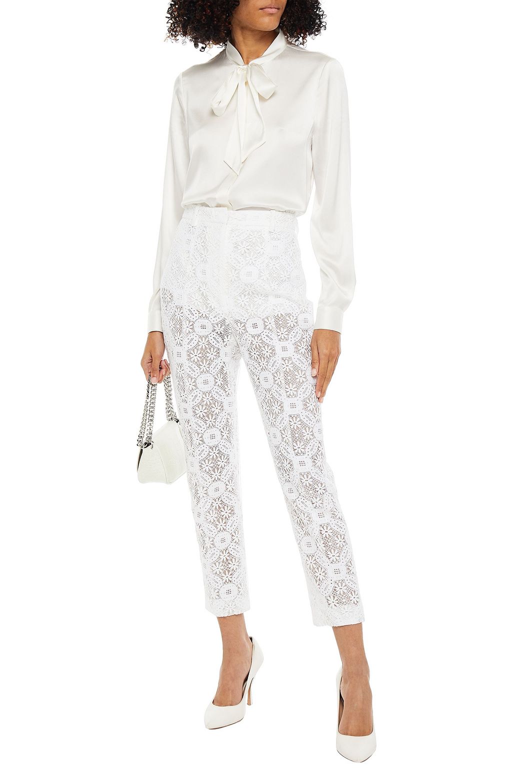 MCQUEEN Cropped cotton-blend crocheted lace tapered pants