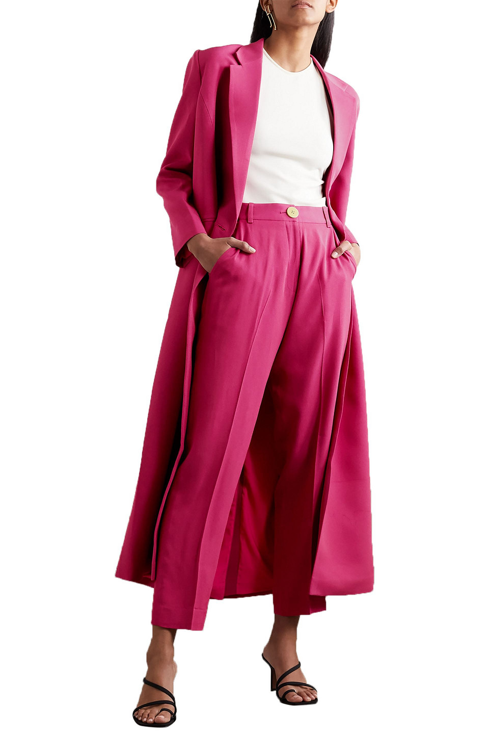 Bouguessa Cropped Satin-crepe Tapered Trousers In Magenta