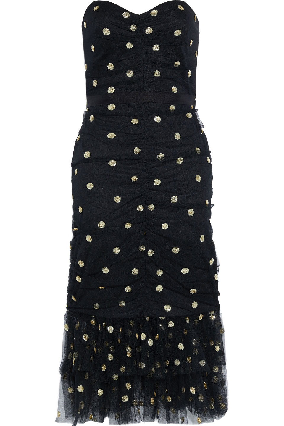 Marchesa Notte Woman Strapless Sequin-embellished Ruched Tulle Dress Black Size 14