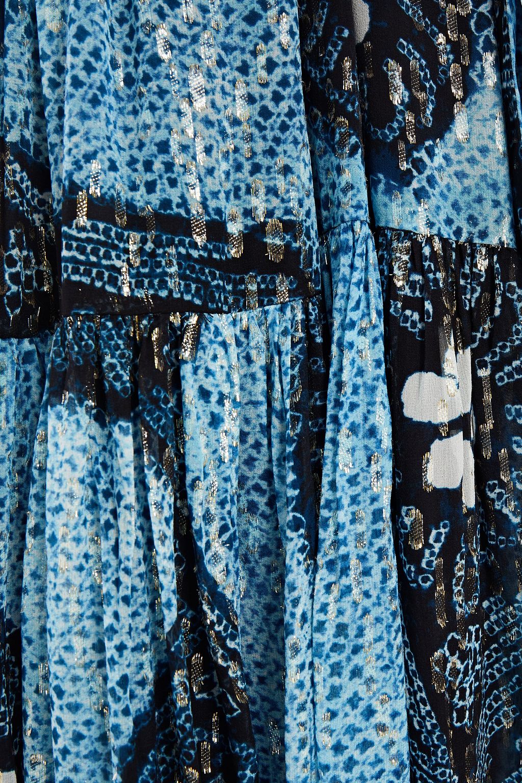 ULLA JOHNSON Crossover bedrucktes Midikleid aus Seide aus einer Lurex®-Mischung mit Falten und Fil Coupé
