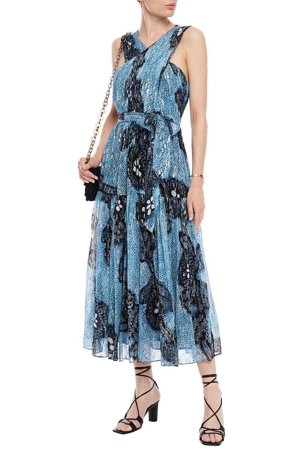 ULLA JOHNSON Adora pleated printed fil coupé silk and Lurex-blend midi ...