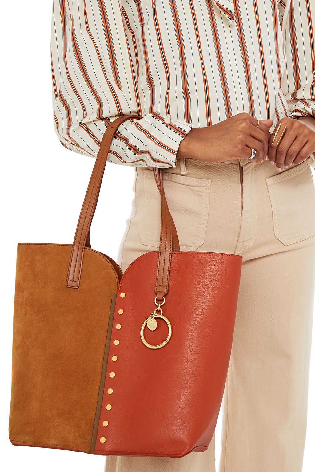 SEE BY CHLOÉ Gaia small studded suede and pebbled-leather tote