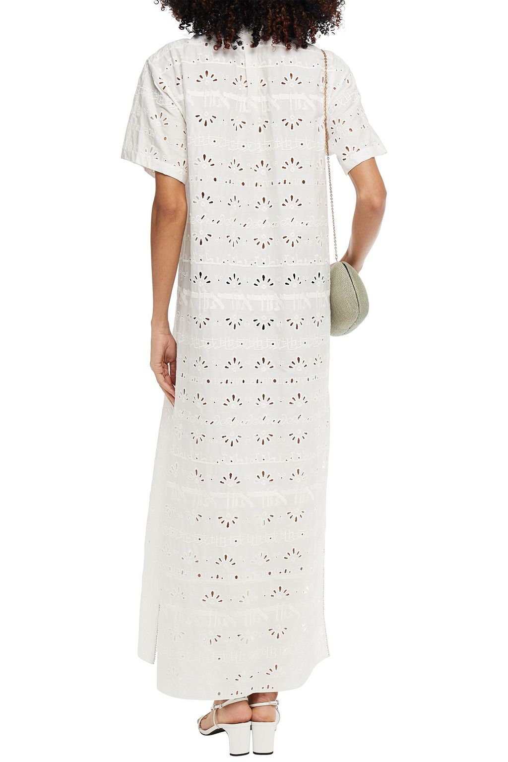 AREA Crystal-embellished broderie anglaise cotton-blend maxi shirt dress