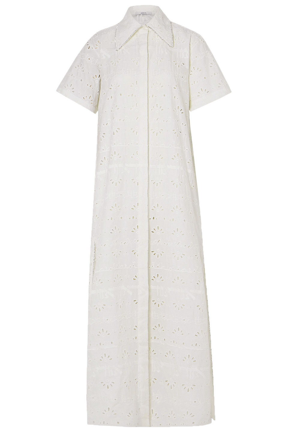 Crystal-embellished Broderie Anglaise Cotton-blend Maxi Shirt Dress