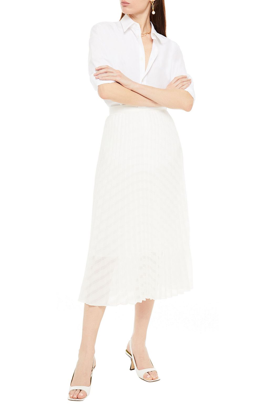 VICTORIA, VICTORIA BECKHAM Pleated gauze and jacquard midi skirt