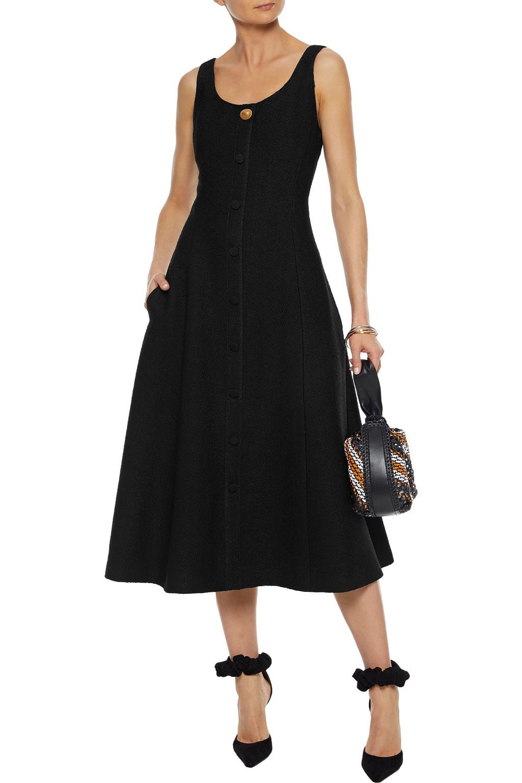 ADAM LIPPES Button-embellished bouclé midi dress