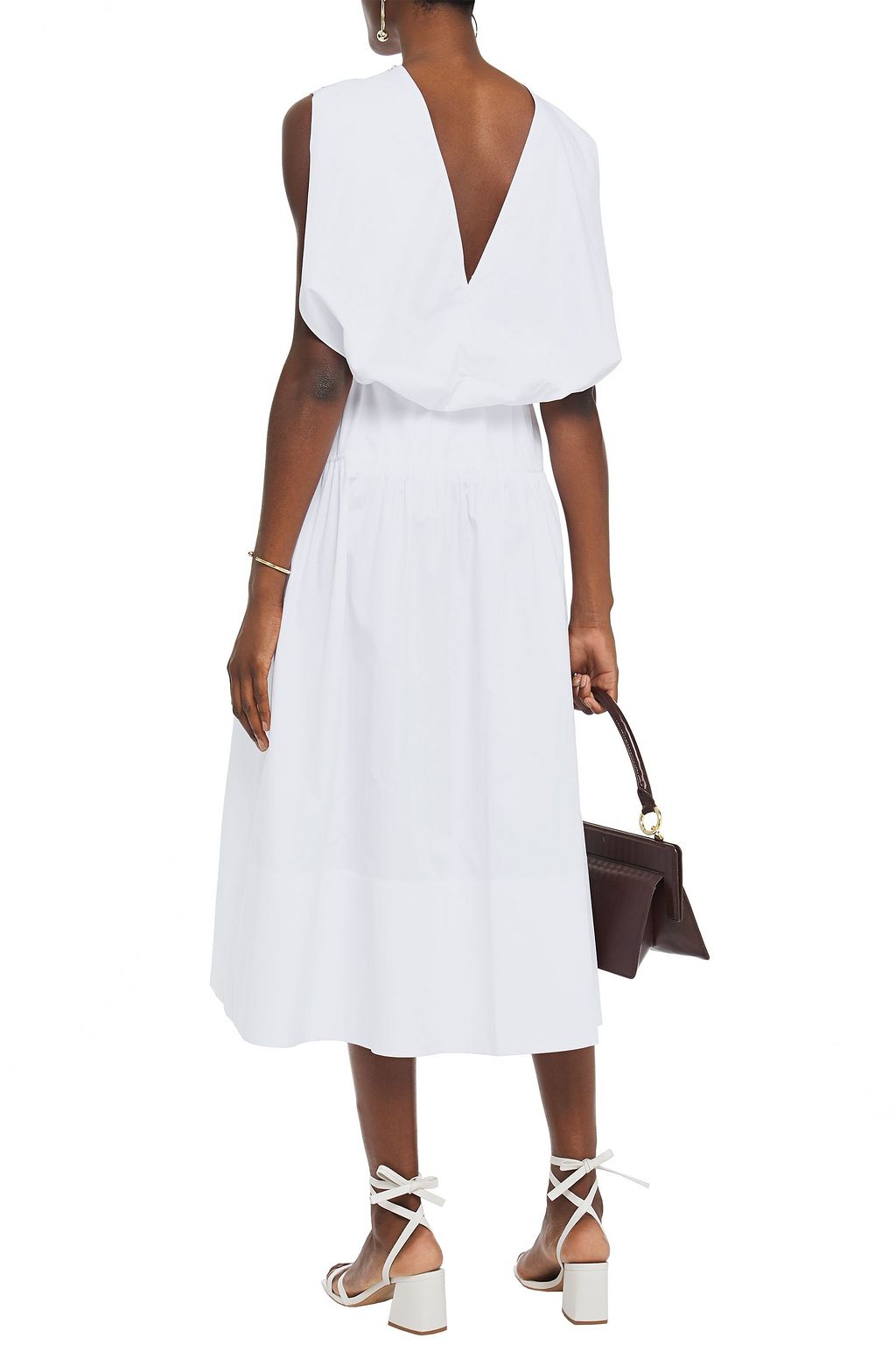 TIBI Zip-detailed gathered cotton-poplin midi dress