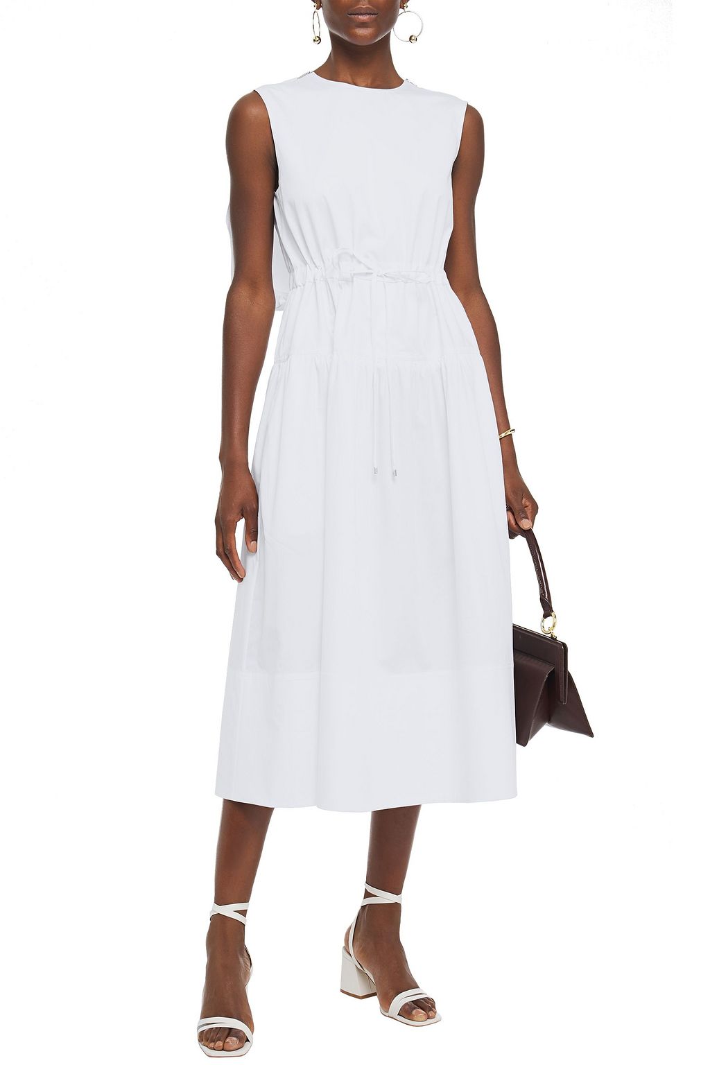 TIBI Zip-detailed gathered cotton-poplin midi dress