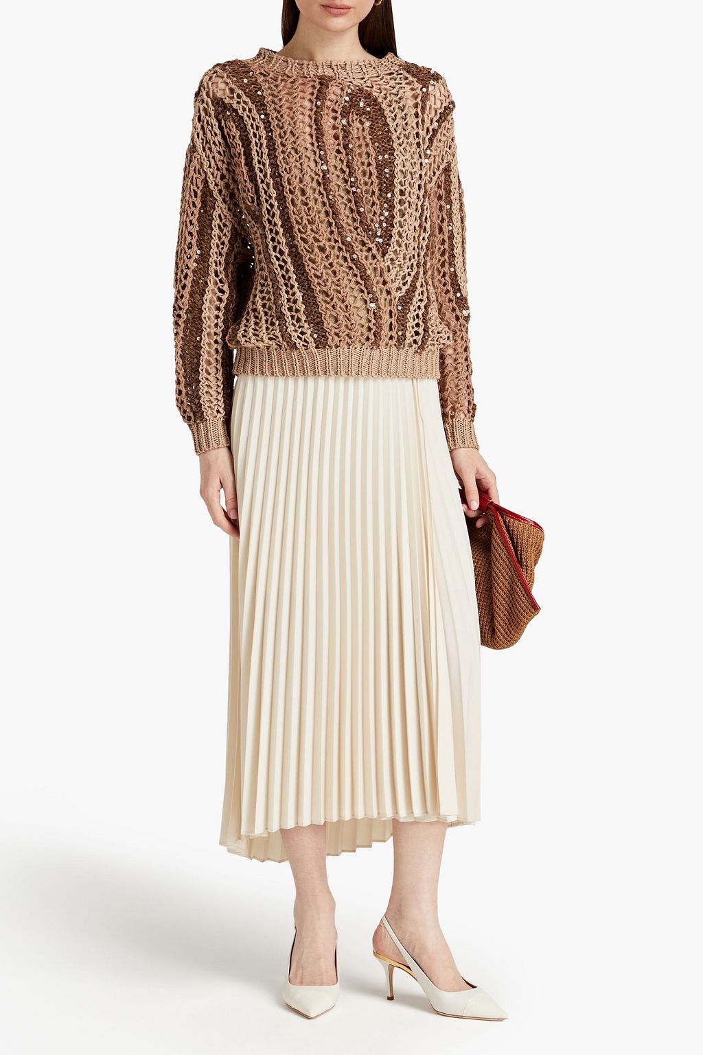 BRUNELLO CUCINELLI Sequin-embellished open-knit cotton sweater