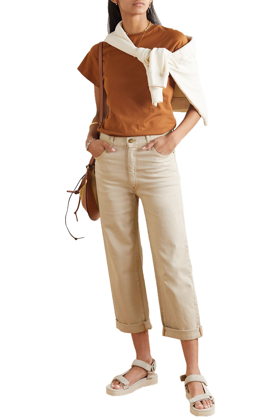 The Great The Easy Roll Cropped High-rise Straight-leg Jeans In Neutrals