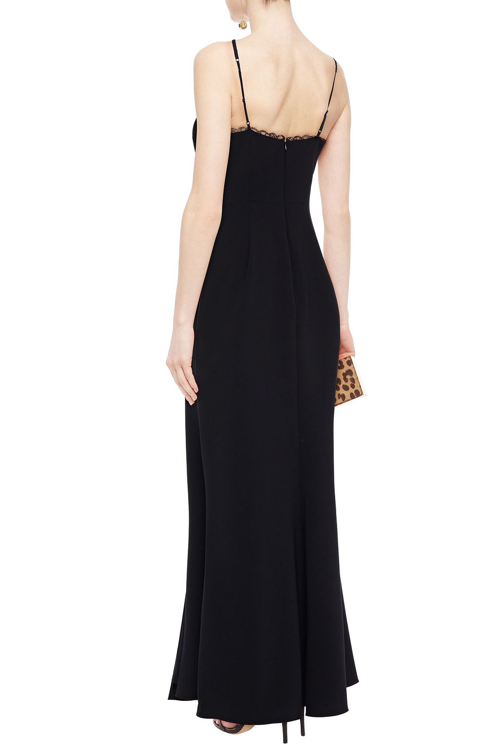 MARCHESA NOTTE Chantilly lace-trimmed crepe gown