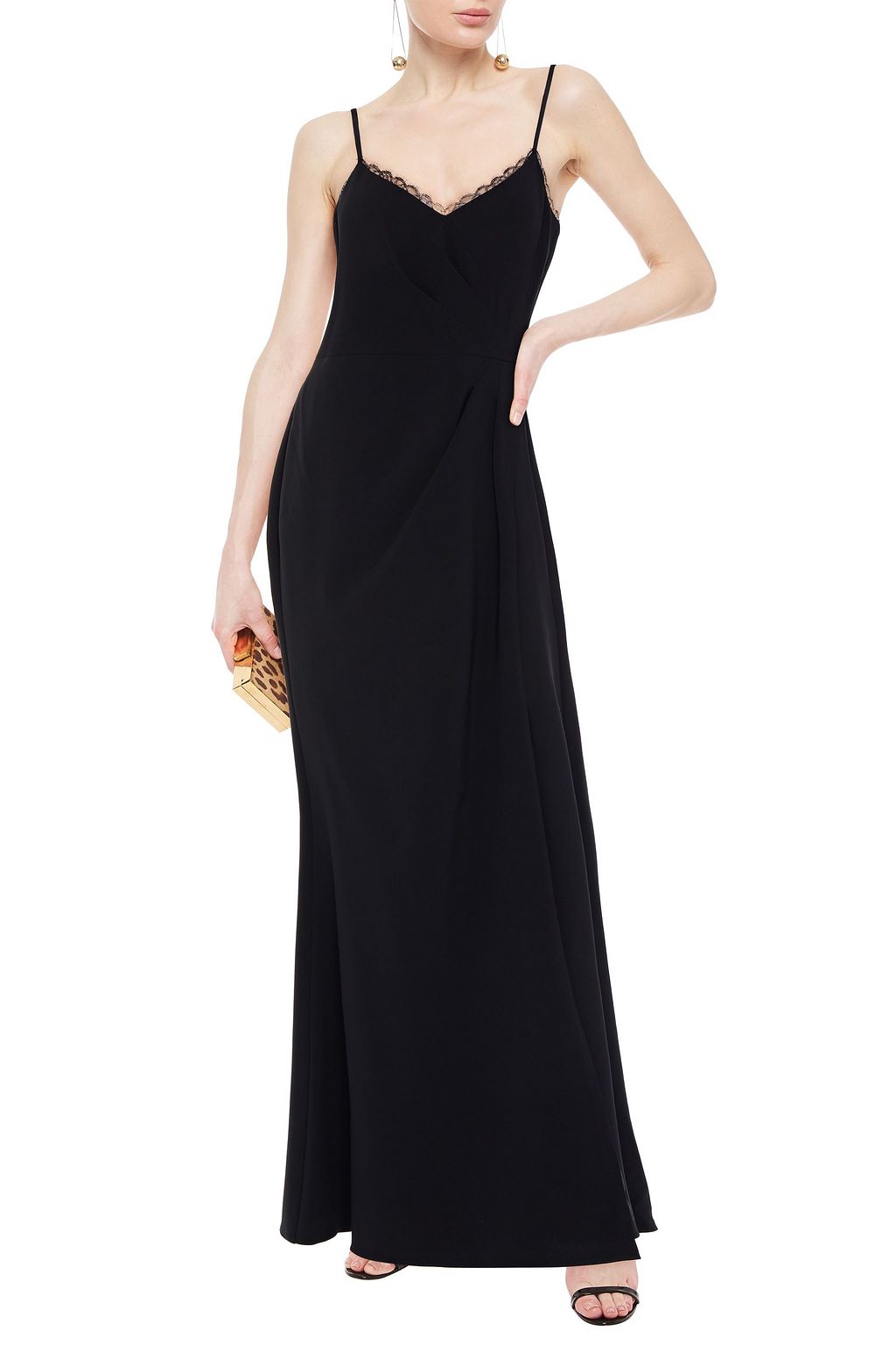 MARCHESA NOTTE Chantilly lace-trimmed crepe gown