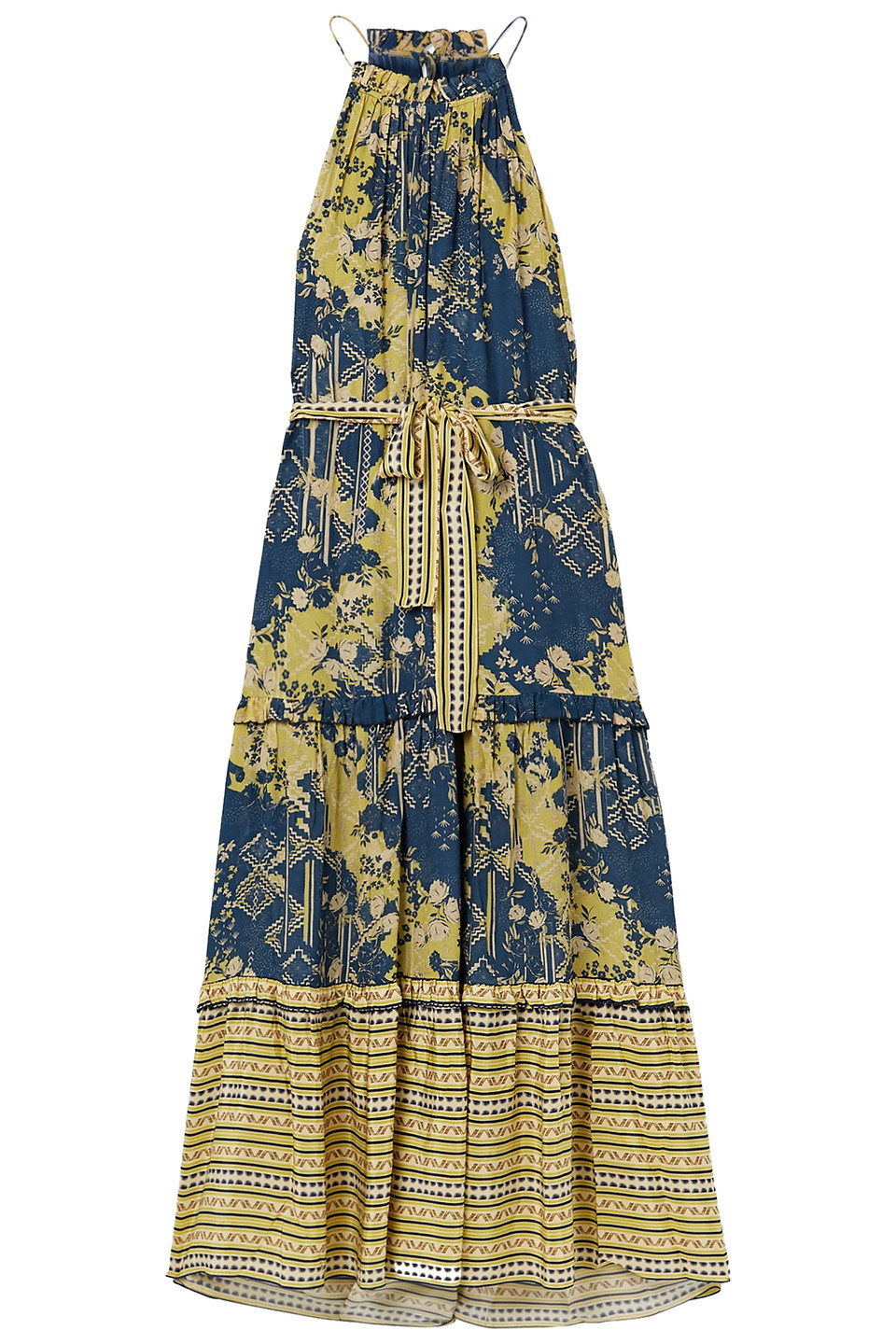 chufy - lima ruffled printed voile maxi dress - blue - m