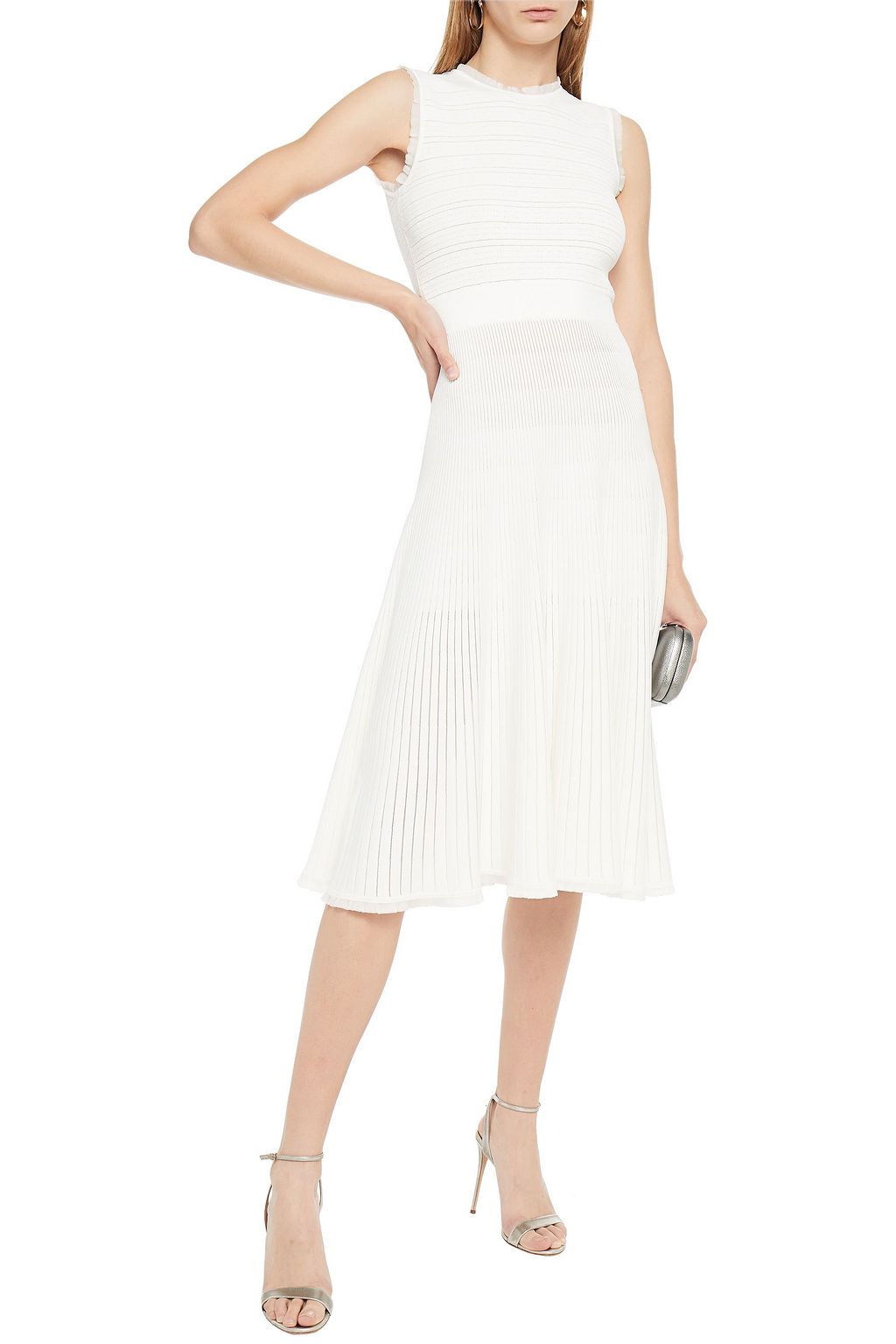 HERVÉ LÉGER Flared ruffle-trimmed bandage midi dress