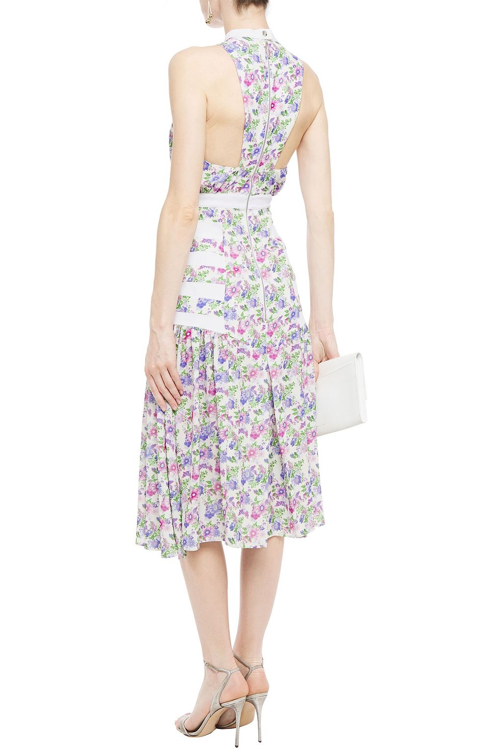 RABANNE Paneled cutout floral-print cady midi dress