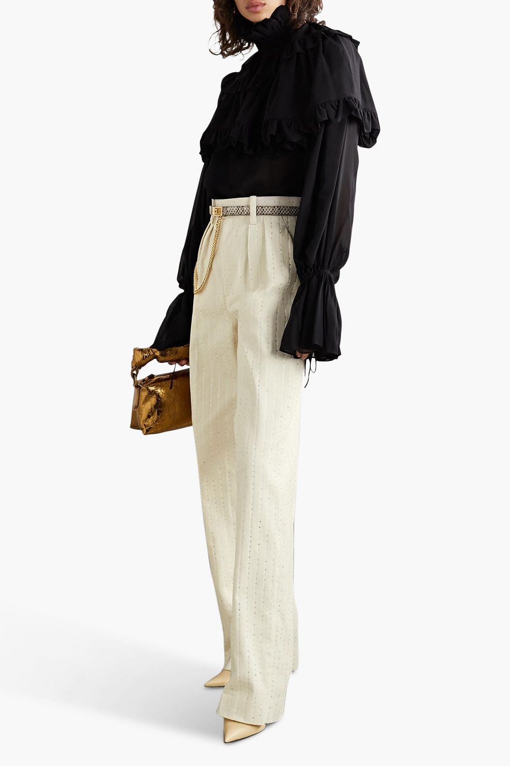 MARC JACOBS Pleated embellished cotton-blend corduroy straight-leg ...