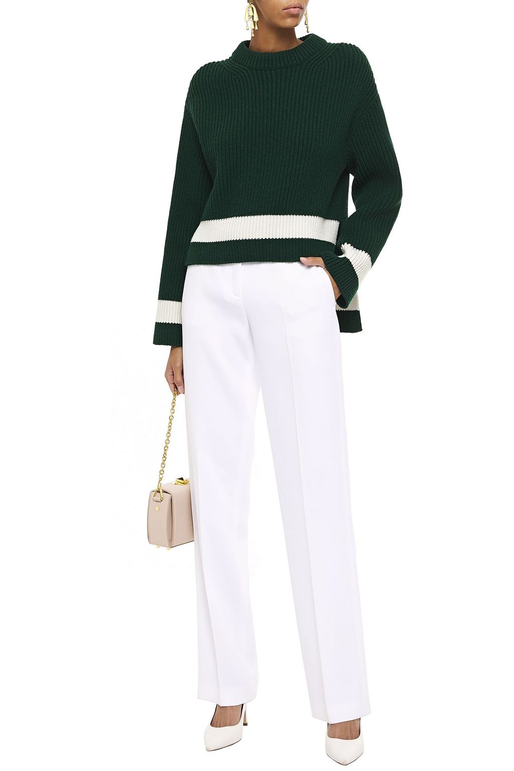 MCQUEEN Striped ribbed wool and cashmere-blend sweater