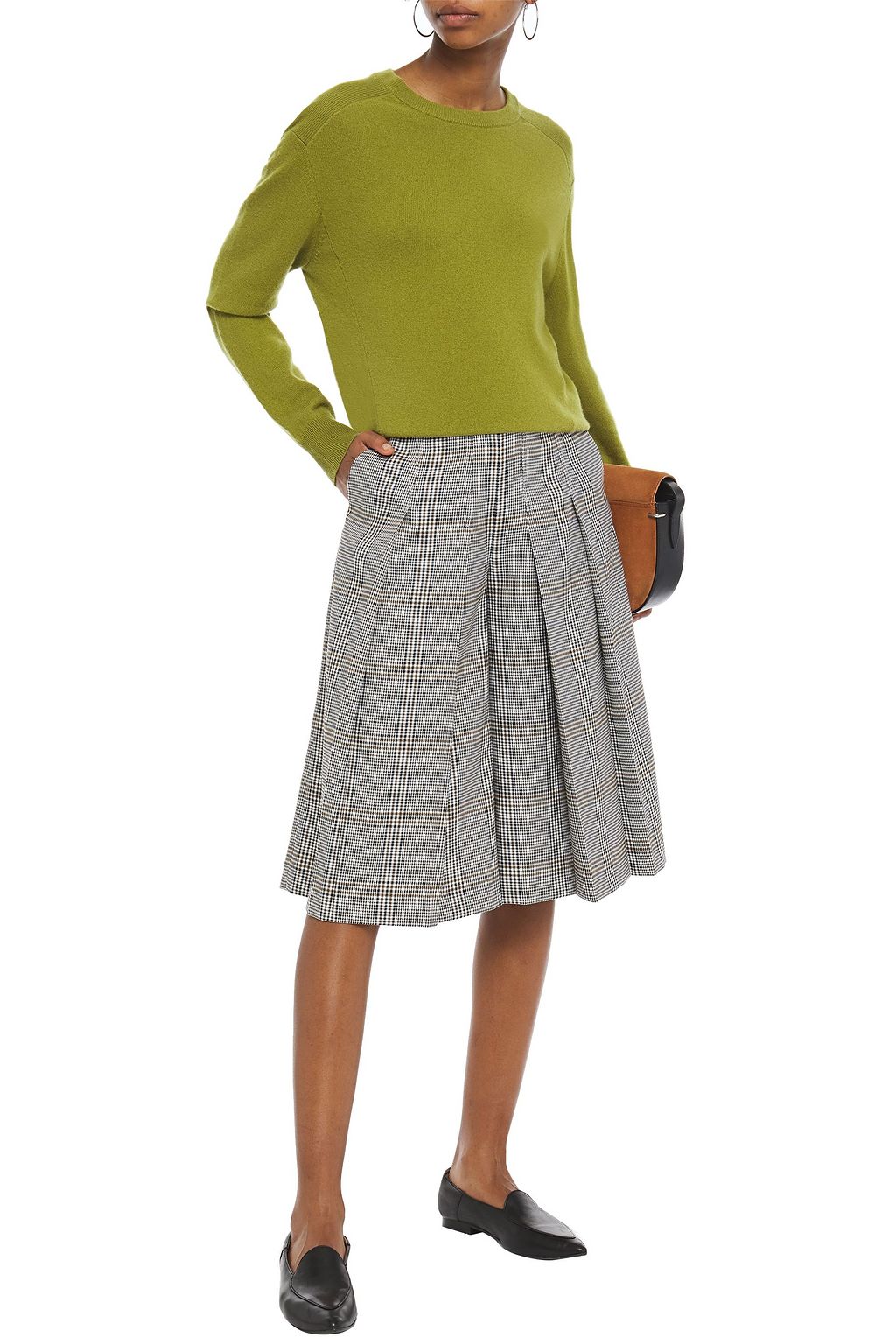 MAJE Pleated Prince of Wales checked woven culottes