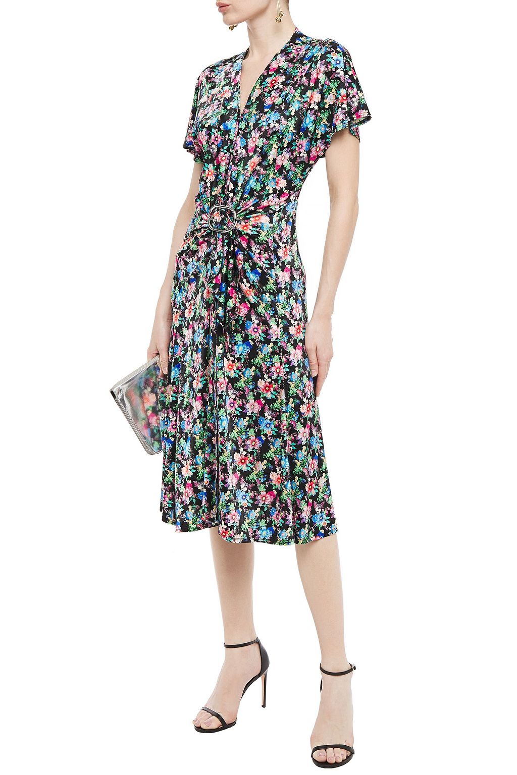 PACO RABANNE Gathered floral-print stretch-jersey midi dress | Sale up ...